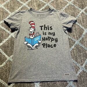 Life Is Good Dr. Suess Cat in the Hat Graphic Tee Shirt, Gray, Size Small